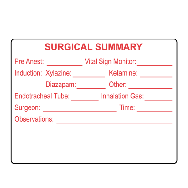 Nevs Label, Surgical Summary Observations - White w/ Red 2" x 1-1/2" VW-0087